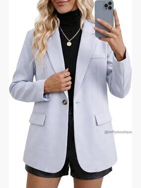 Oversized Business Casual Blazer with Belt Long Sleeve Lapel Work Office Jacket